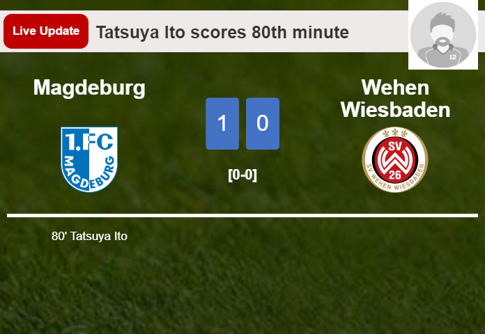 LIVE UPDATES. Magdeburg leads Wehen Wiesbaden 1-0 after Tatsuya Ito scored in the 80th minute