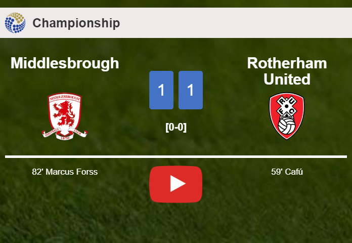 Middlesbrough and Rotherham United draw 1-1 on Saturday. HIGHLIGHTS