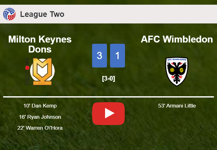 Milton Keynes Dons prevails over AFC Wimbledon 3-1. HIGHLIGHTS