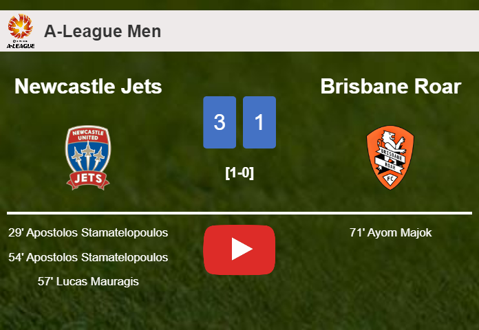 Newcastle Jets beats Brisbane Roar 3-1. HIGHLIGHTS