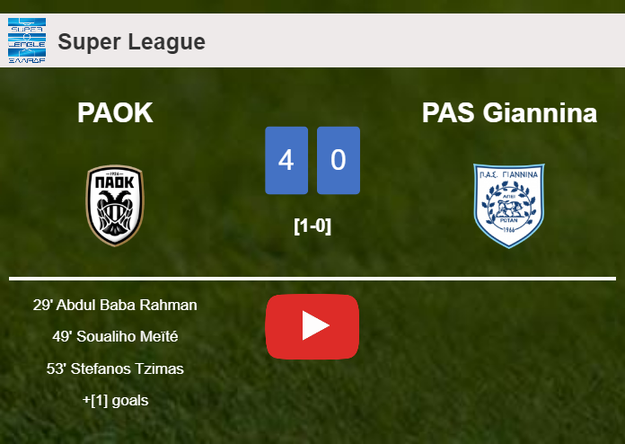 PAOK annihilates PAS Giannina 4-0 with a great performance. HIGHLIGHTS
