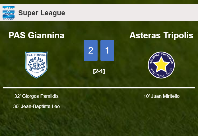 PAS Giannina recovers a 0-1 deficit to overcome Asteras Tripolis 2-1