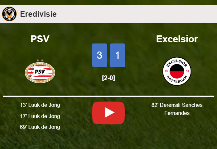 PSV prevails over Excelsior 3-1 with 3 goals from L. de. HIGHLIGHTS
