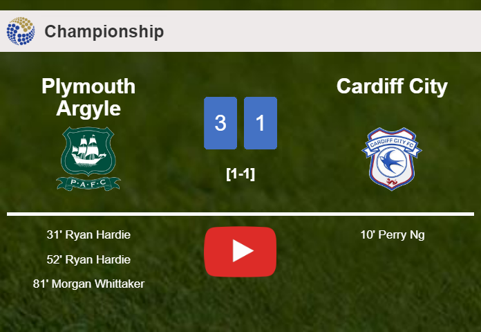 Plymouth Argyle beats Cardiff City 3-1 after recovering from a 0-1 deficit. HIGHLIGHTS