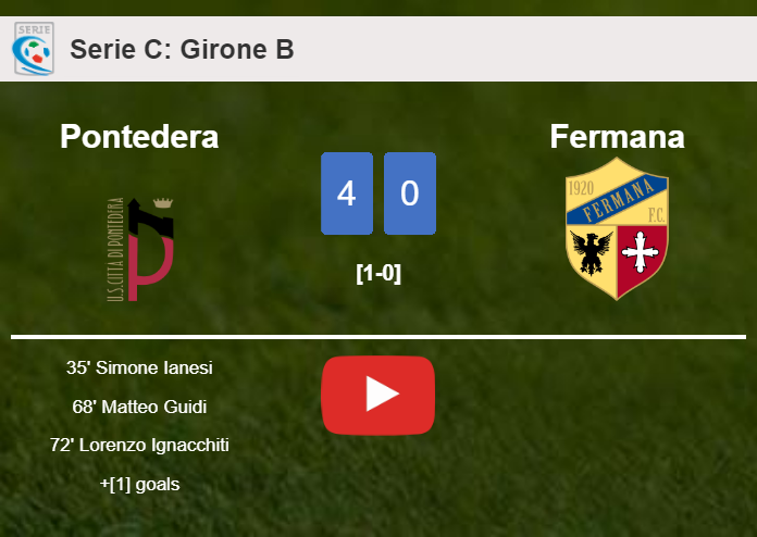 Pontedera destroys Fermana 4-0 with a fantastic performance. HIGHLIGHTS