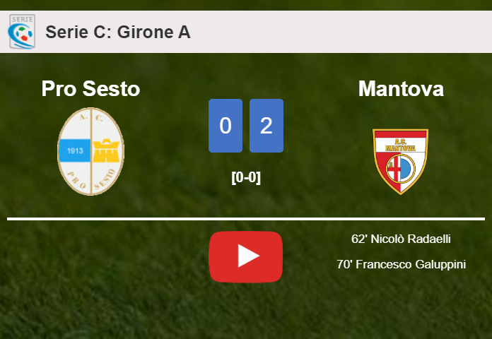 Mantova defeated Pro Sesto with a 2-0 win. HIGHLIGHTS