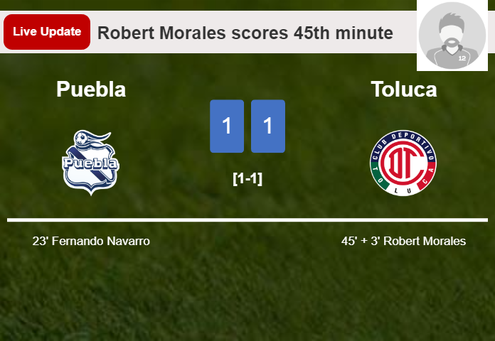 LIVE UPDATES. Toluca draws Puebla with a goal from Robert Morales in the 45th minute and the result is 1-1