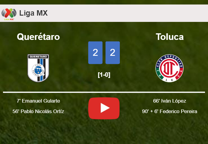 Toluca manages to draw 2-2 with Querétaro after recovering a 0-2 deficit. HIGHLIGHTS