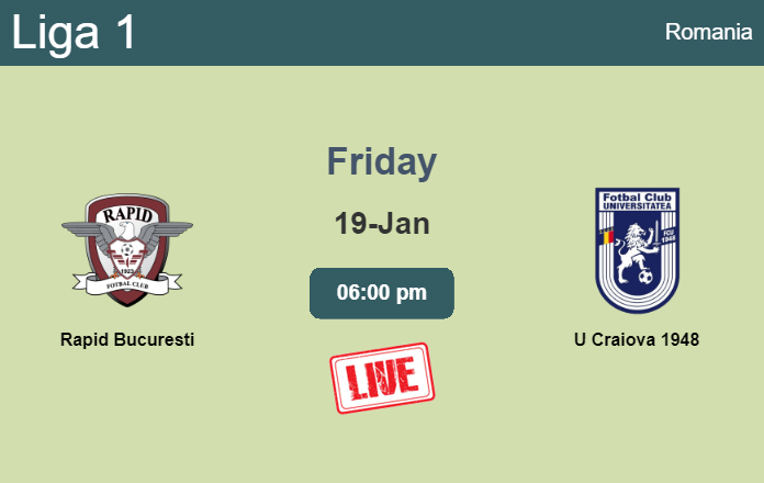 How to watch Rapid Bucuresti vs. U Craiova 1948 on live stream and at what time