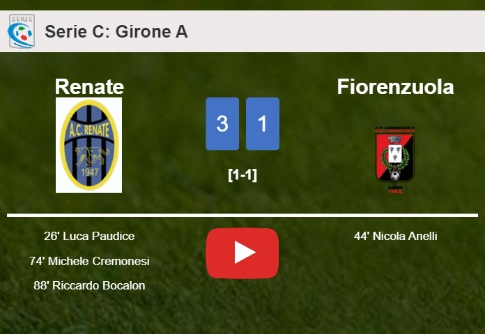 Renate conquers Fiorenzuola 3-1. HIGHLIGHTS