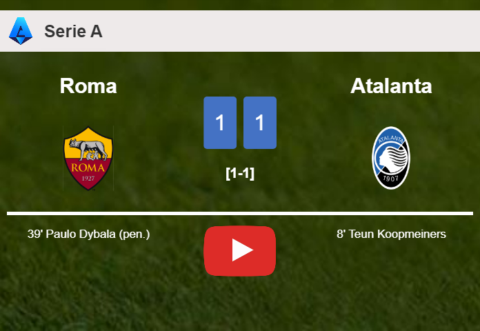 Roma and Atalanta draw 1-1 on Sunday. HIGHLIGHTS