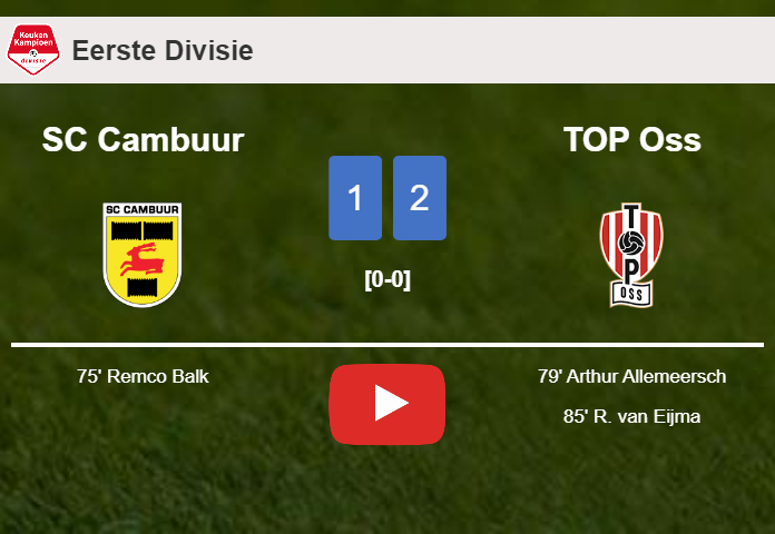TOP Oss recovers a 0-1 deficit to top SC Cambuur 2-1. HIGHLIGHTS