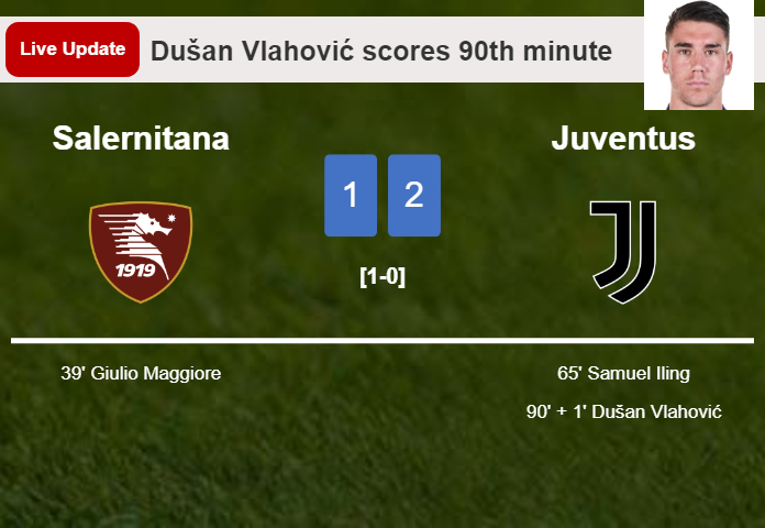 LIVE UPDATES. Juventus takes the lead over Salernitana with a goal from Dušan Vlahović in the 90th minute and the result is 2-1