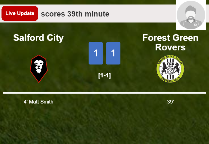 LIVE UPDATES. Forest Green Rovers draws Salford City with a goal from Charlie McCann in the 39th minute and the result is 1-1