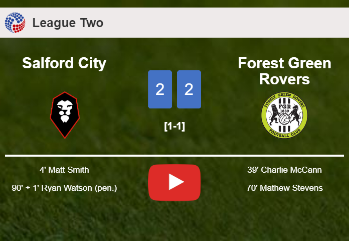 Salford City and Forest Green Rovers draw 2-2 on Saturday. HIGHLIGHTS