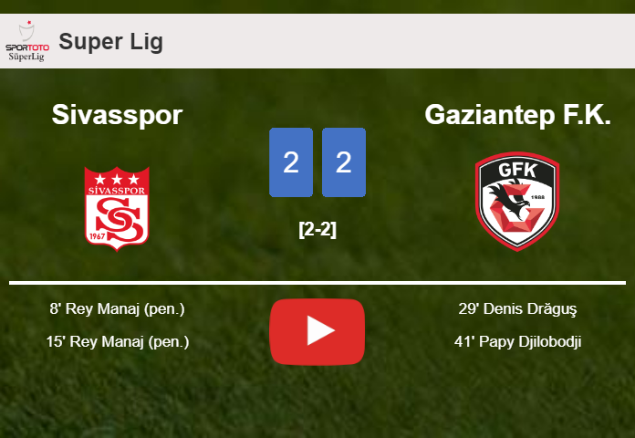 Gaziantep F.K. manages to draw 2-2 with Sivasspor after recovering a 0-2 deficit. HIGHLIGHTS