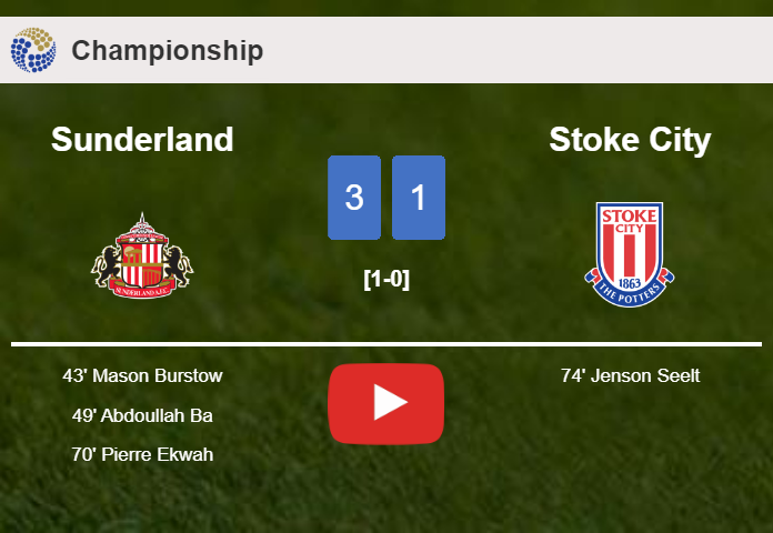 Sunderland beats Stoke City 3-1. HIGHLIGHTS