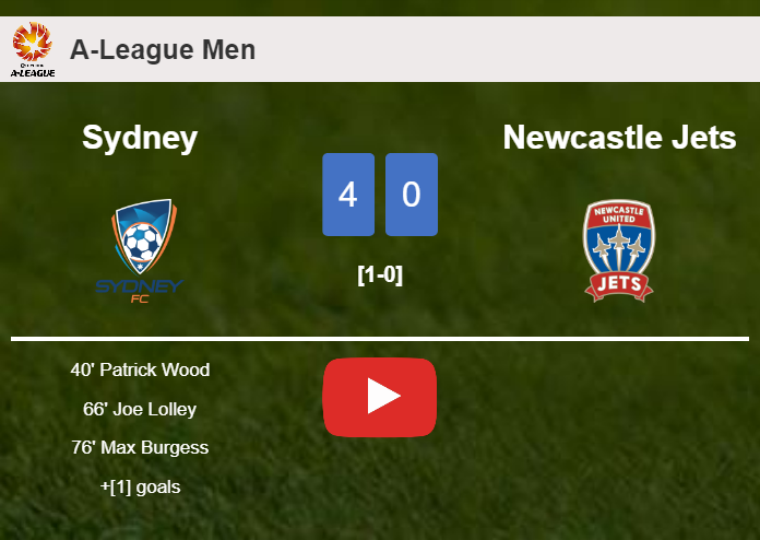 Sydney destroys Newcastle Jets 4-0 with a fantastic performance. HIGHLIGHTS