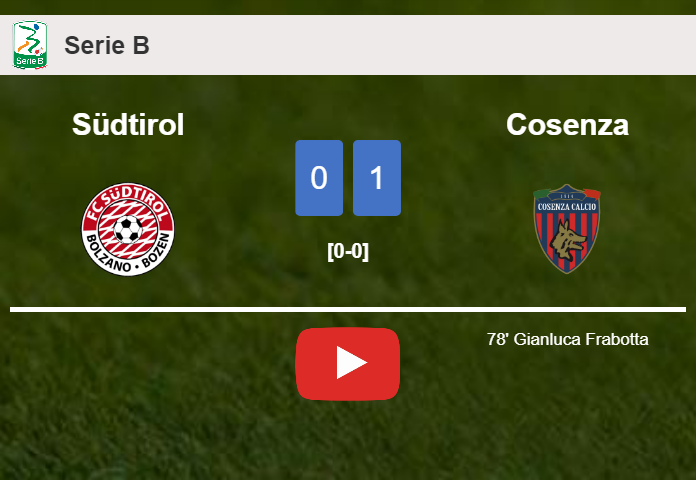 Cosenza prevails over Südtirol 1-0 with a goal scored by G. Frabotta. HIGHLIGHTS