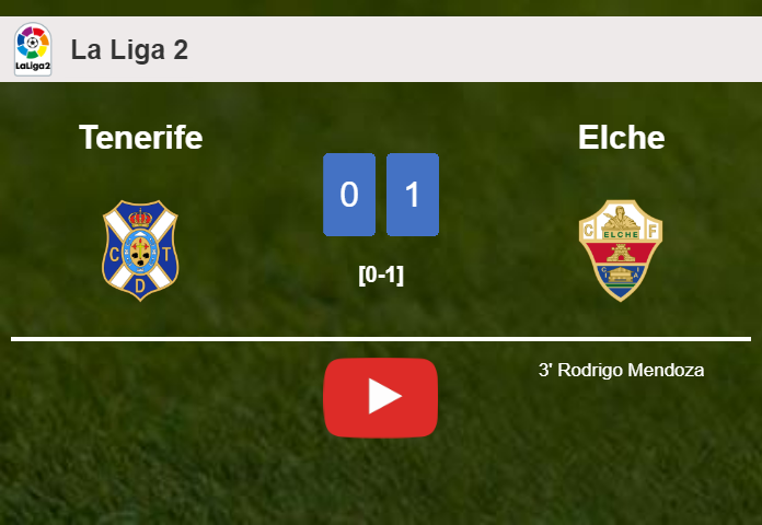 Elche tops Tenerife 1-0 with a goal scored by R. Mendoza. HIGHLIGHTS