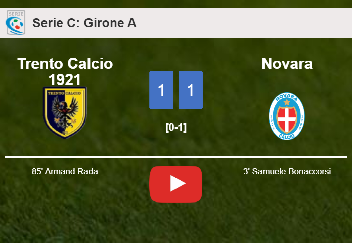 Trento Calcio 1921 seizes a draw against Novara. HIGHLIGHTS