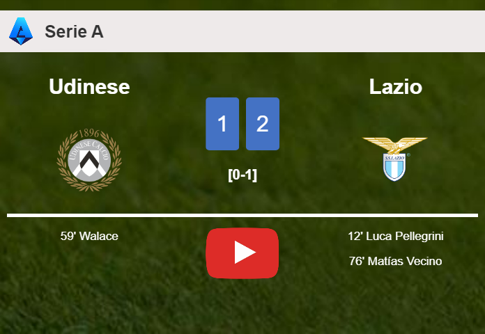 Lazio overcomes Udinese 2-1. HIGHLIGHTS