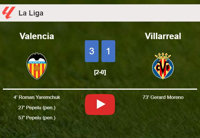 Valencia defeats Villarreal 3-1. HIGHLIGHTS