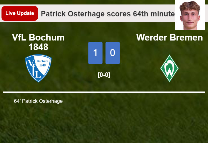 LIVE UPDATES. VfL Bochum 1848 leads Werder Bremen 1-0 after Patrick Osterhage scored in the 64th minute