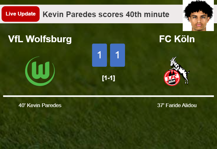 LIVE UPDATES. VfL Wolfsburg draws FC Köln with a goal from Kevin Paredes in the 40th minute and the result is 1-1