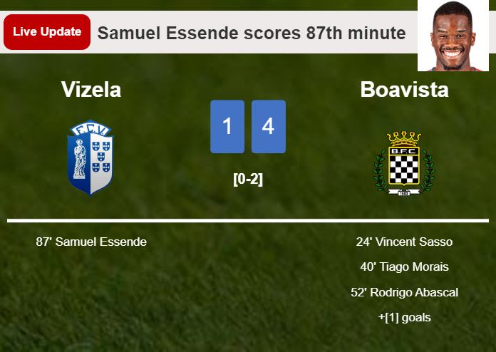 LIVE UPDATES. Vizela extends the lead over Boavista with a goal from Samuel Essende in the 87th minute and the result is 1-4