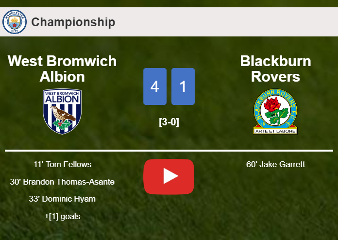 West Bromwich Albion destroys Blackburn Rovers 4-1 showing huge dominance. HIGHLIGHTS