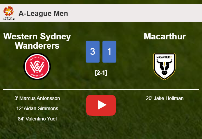 Western Sydney Wanderers beats Macarthur 3-1. HIGHLIGHTS