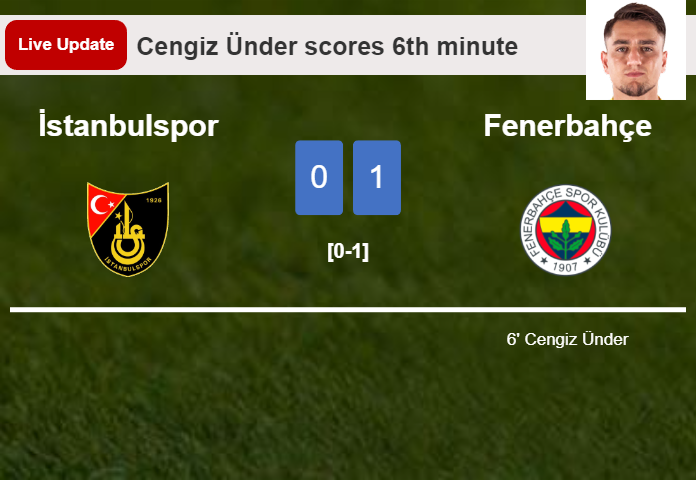 LIVE UPDATES. Fenerbahçe leads İstanbulspor 1-0 after Cengiz Ünder scored in the 6th minute