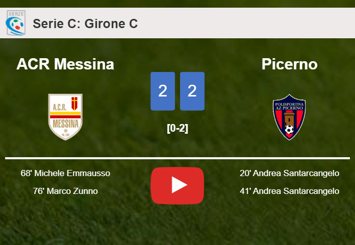 ACR Messina manages to draw 2-2 with Picerno after recovering a 0-2 deficit. HIGHLIGHTS