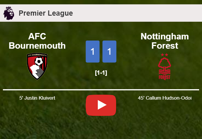 AFC Bournemouth and Nottingham Forest draw 1-1 on Sunday. HIGHLIGHTS
