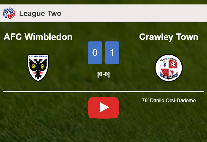 Crawley Town tops AFC Wimbledon 1-0 with a goal scored by D. Orsi-Dadomo. HIGHLIGHTS