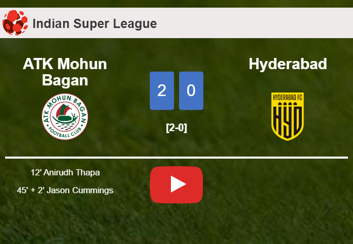 ATK Mohun Bagan tops Hyderabad 2-0 on Saturday. HIGHLIGHTS
