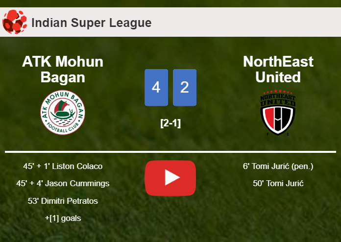 ATK Mohun Bagan conquers NorthEast United 4-2. HIGHLIGHTS