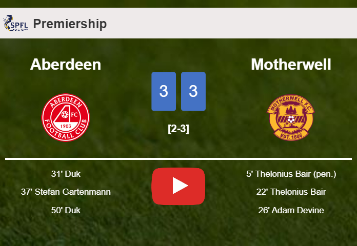 Aberdeen and Motherwell draws a hectic match 3-3 on Thursday. HIGHLIGHTS