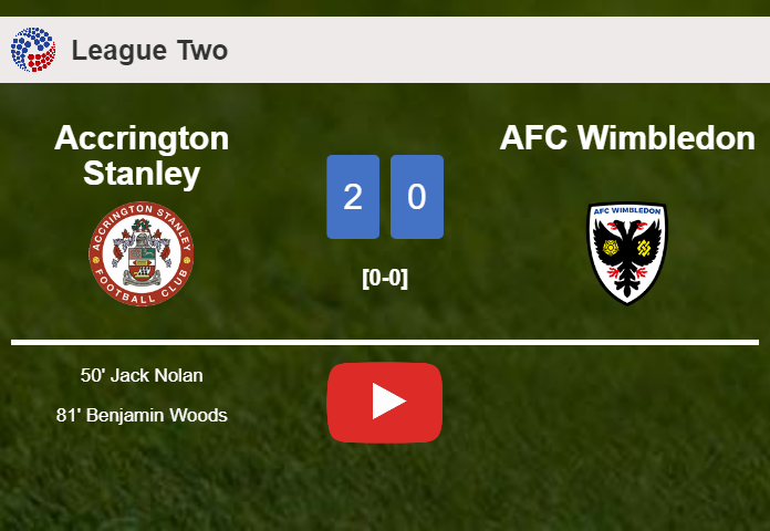 Accrington Stanley tops AFC Wimbledon 2-0 on Tuesday. HIGHLIGHTS