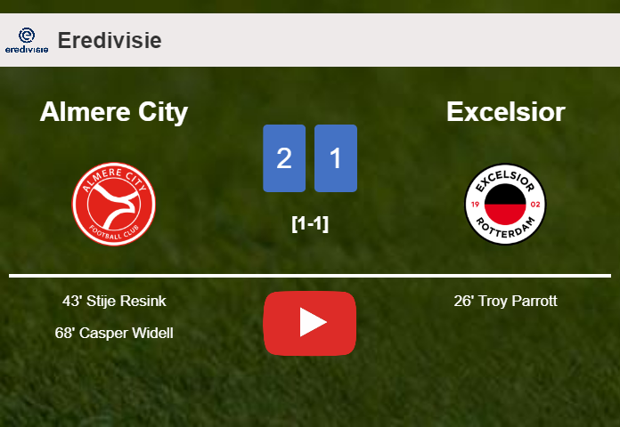Almere City recovers a 0-1 deficit to beat Excelsior 2-1. HIGHLIGHTS