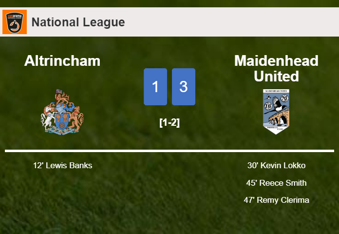 Maidenhead United defeats Altrincham 3-1 after recovering from a 0-1 deficit