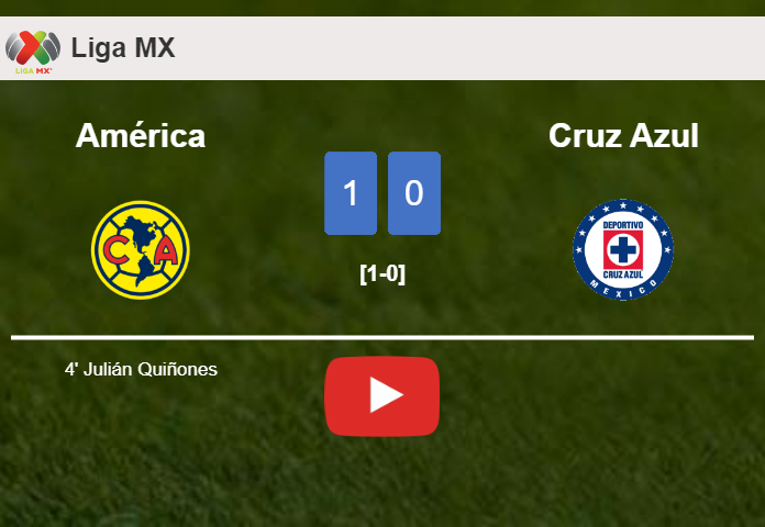 América overcomes Cruz Azul 1-0 with a goal scored by J. Quiñones. HIGHLIGHTS