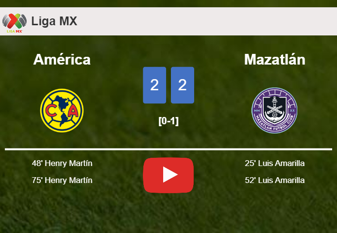 América and Mazatlán draw 2-2 on Wednesday. HIGHLIGHTS