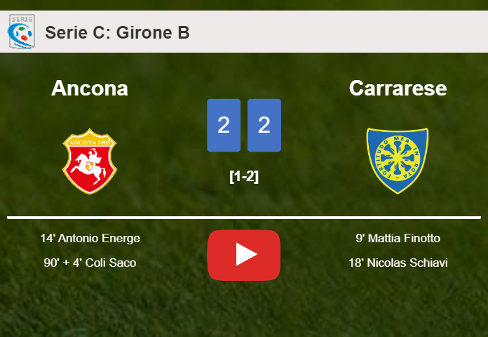 Ancona and Carrarese draw 2-2 on Sunday. HIGHLIGHTS