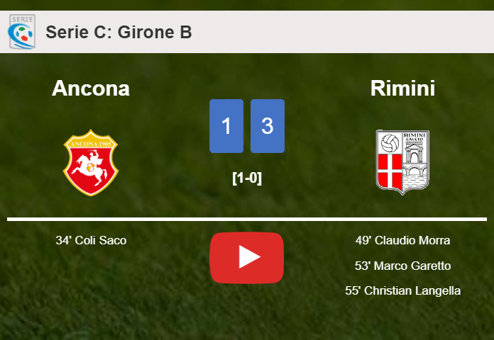 Rimini tops Ancona 3-1 after recovering from a 0-1 deficit. HIGHLIGHTS