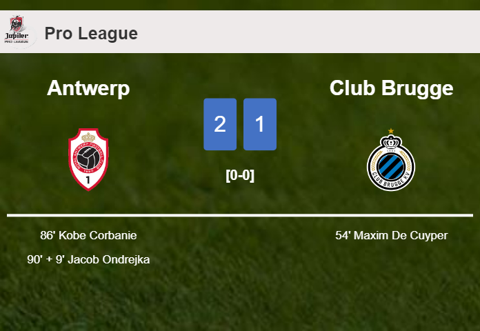Antwerp recovers a 0-1 deficit to overcome Club Brugge 2-1