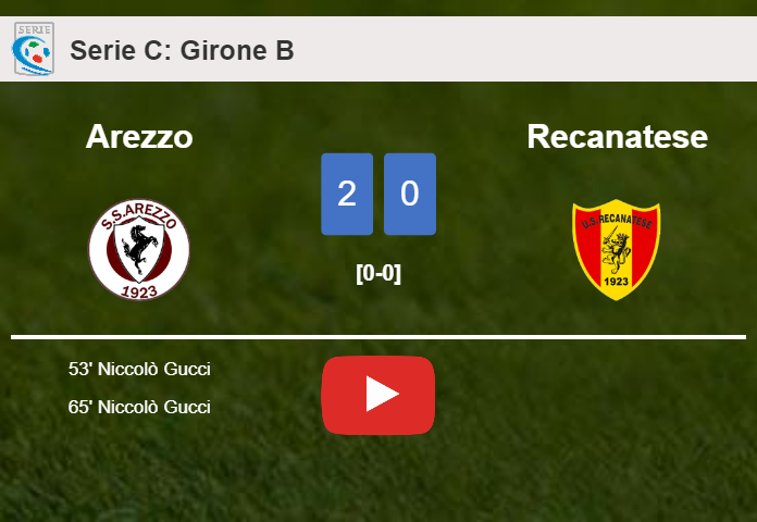 N. Gucci scores 2 goals to give a 2-0 win to Arezzo over Recanatese. HIGHLIGHTS
