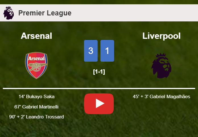 Arsenal beats Liverpool 3-1. HIGHLIGHTS