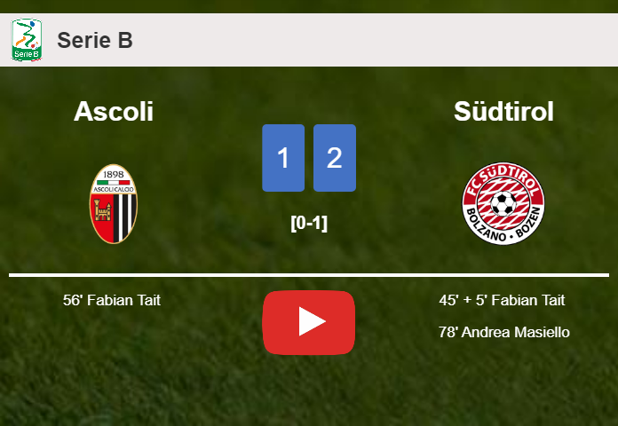 Südtirol prevails over Ascoli 2-1. HIGHLIGHTS